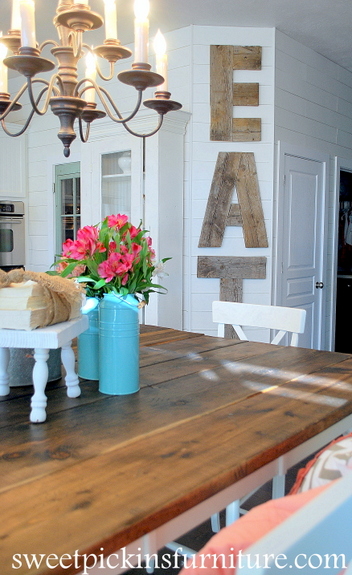 Sweet Pickins Furniture - plank wall with reclaimed wood letters
