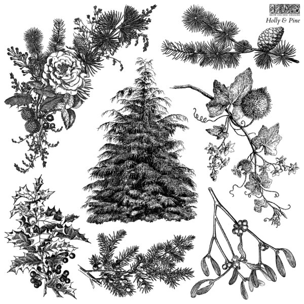 holly & pine DISCONTINUED | stamp 12″ x 12″ (1 sheet)