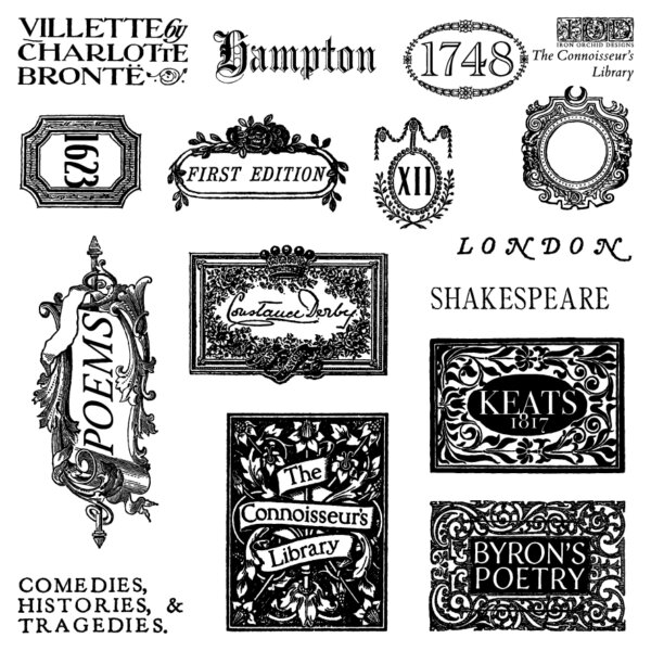 the connoisseur’s library labels – NEW! | stamp 6″ x 6″ (4 sheets)